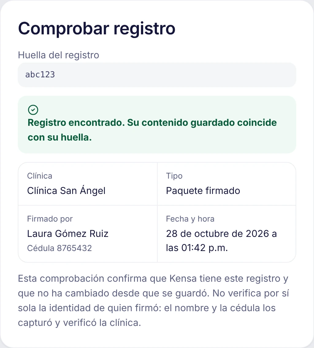 Comprobar un documento: registro encontrado y sin cambios